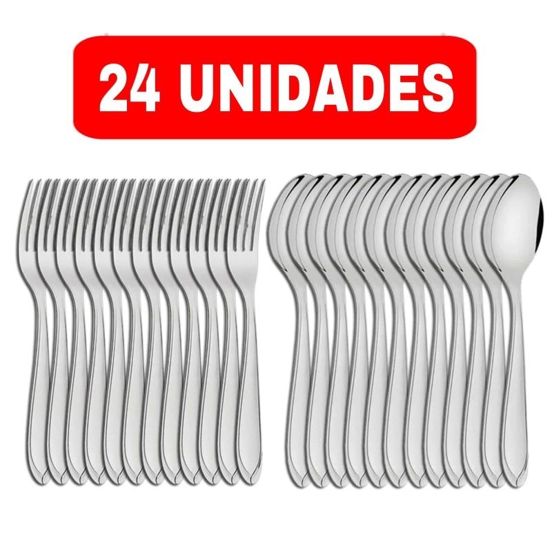 Jogo Talheres 24 Peças Faqueiro Inox Premium Luxo