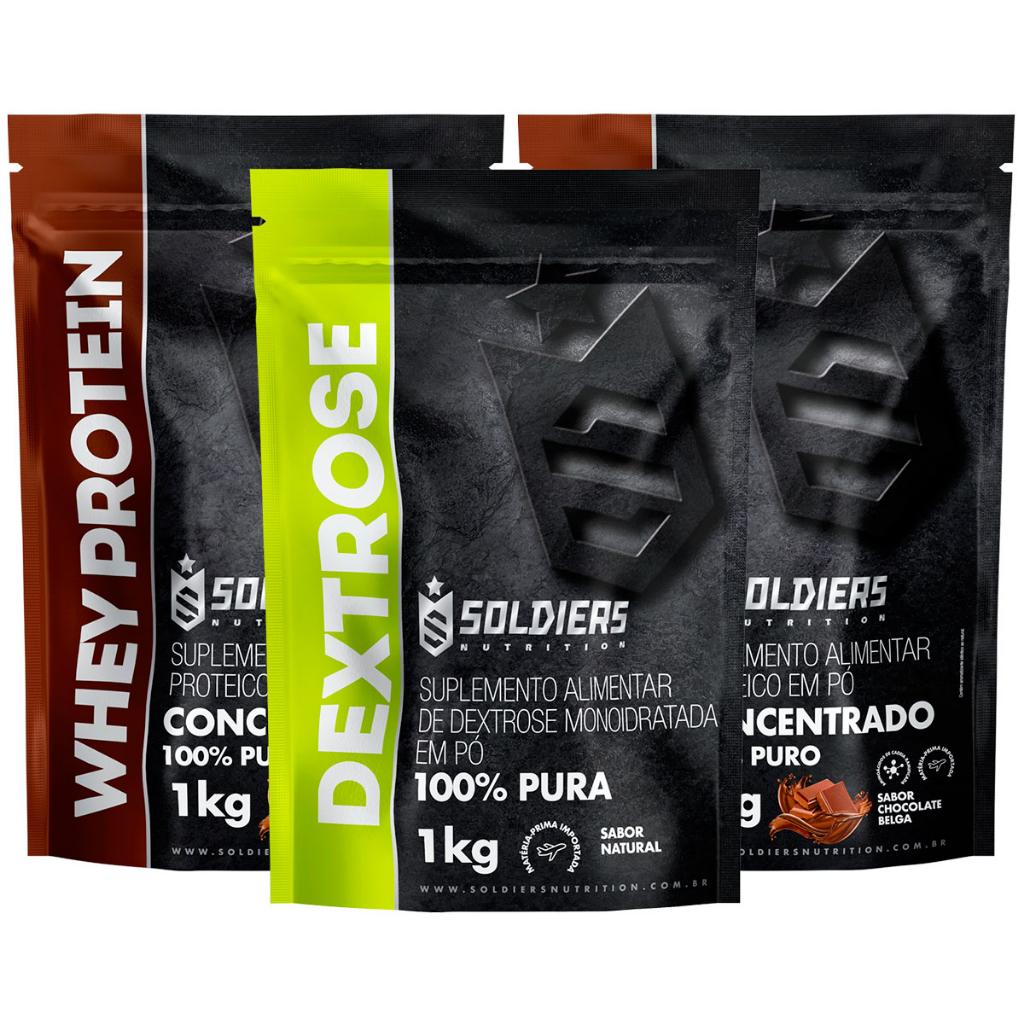 Kit: Whey Protein Concentrado 2kg + Dextrose 1kg - 100% Importado - Soldiers Nutrition