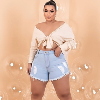 Shorts Jeans Plus Size Escuro com Corda