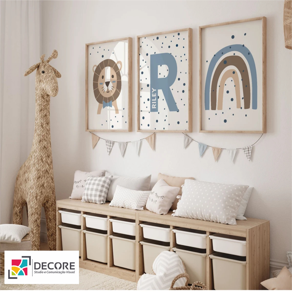 quadro decorativo arco iris leão safari baby personalizado nome