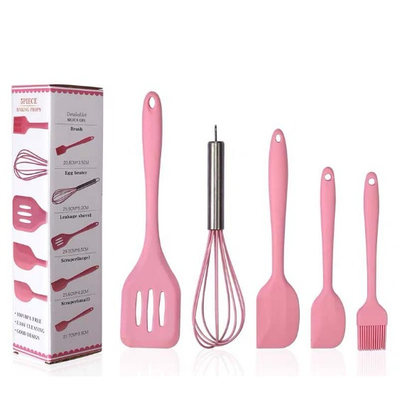 Kit 5 Utensílios De Silicone Cozinha Colher Espátulas Escova Pincel Fue (ENVIO DE CORES ALEATORIAMENTE)