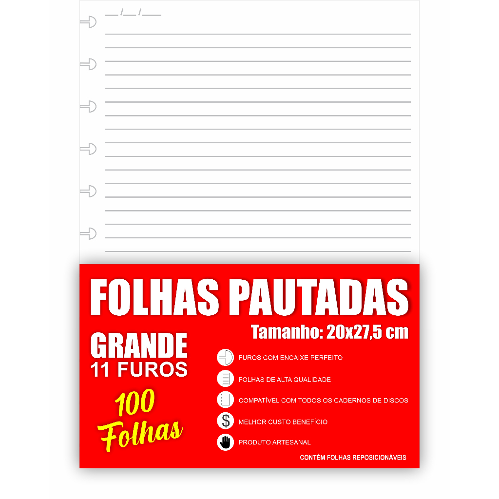 Refil Caderno Inteligente Grande com 100 Folhas Pautadas 90g
