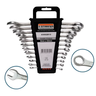 Jogo De Chave Combinada 6 a 22mm 12pçs Starfer Aço Cromado Resistente