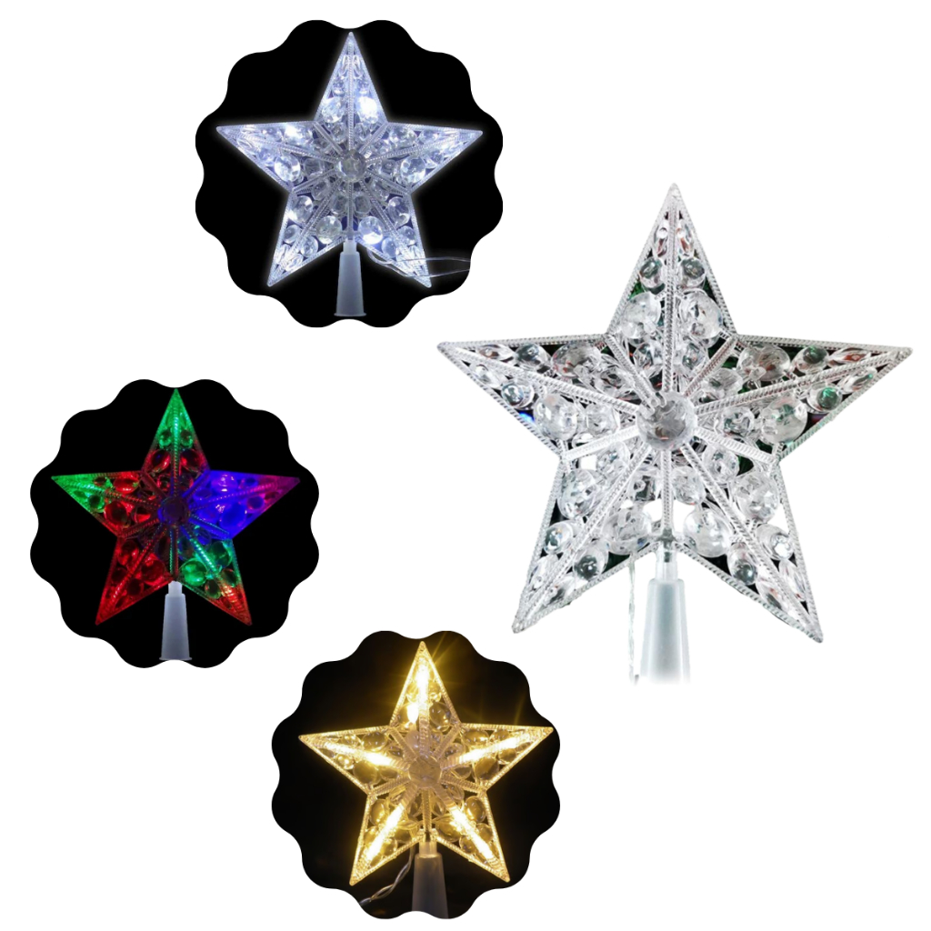 Estrela de led diamante luxo ponteira topo de arvore natalina festa decoração branca colorida