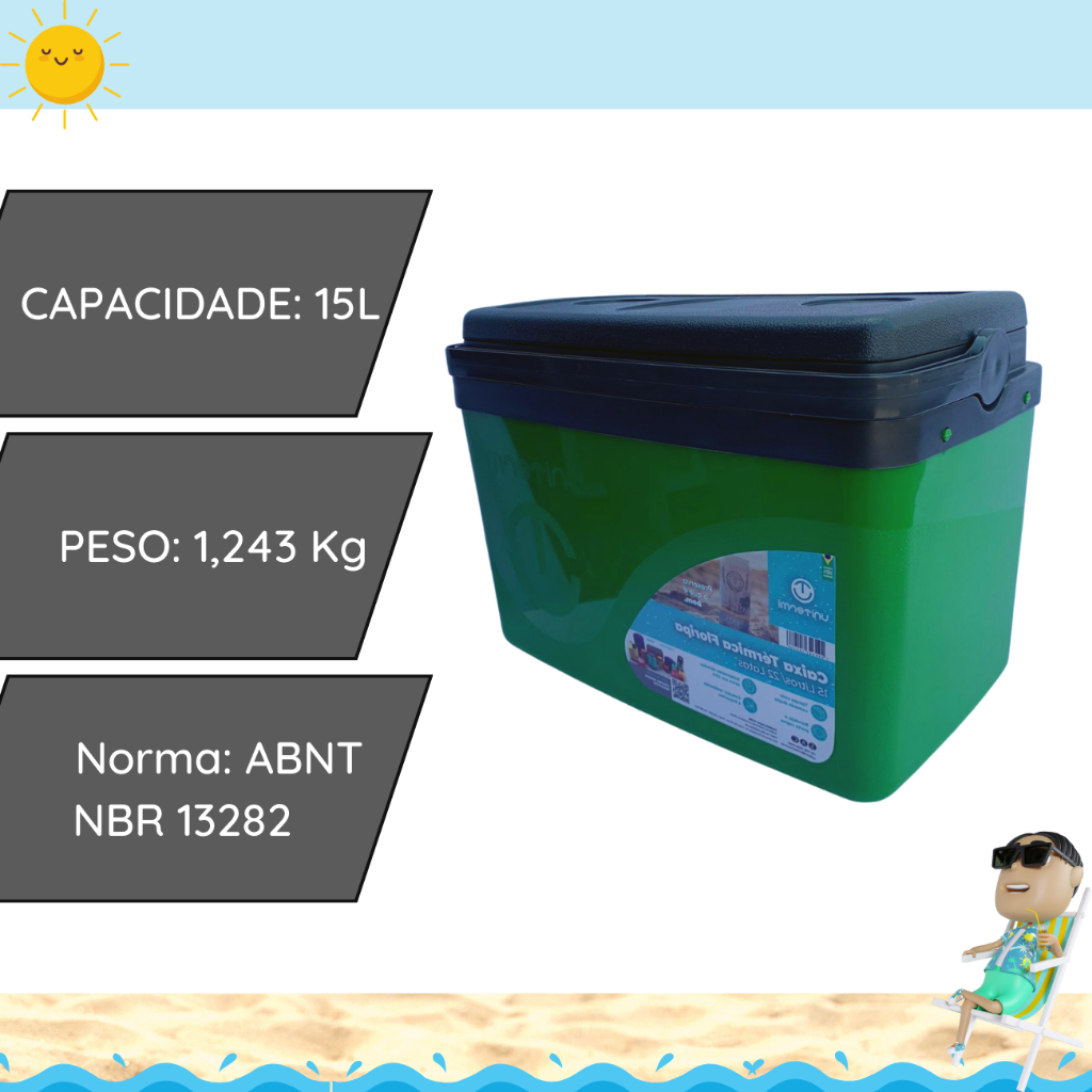 Caixa térmica Cooler 15L Alça Tampa bandeja Floripa Unitermi