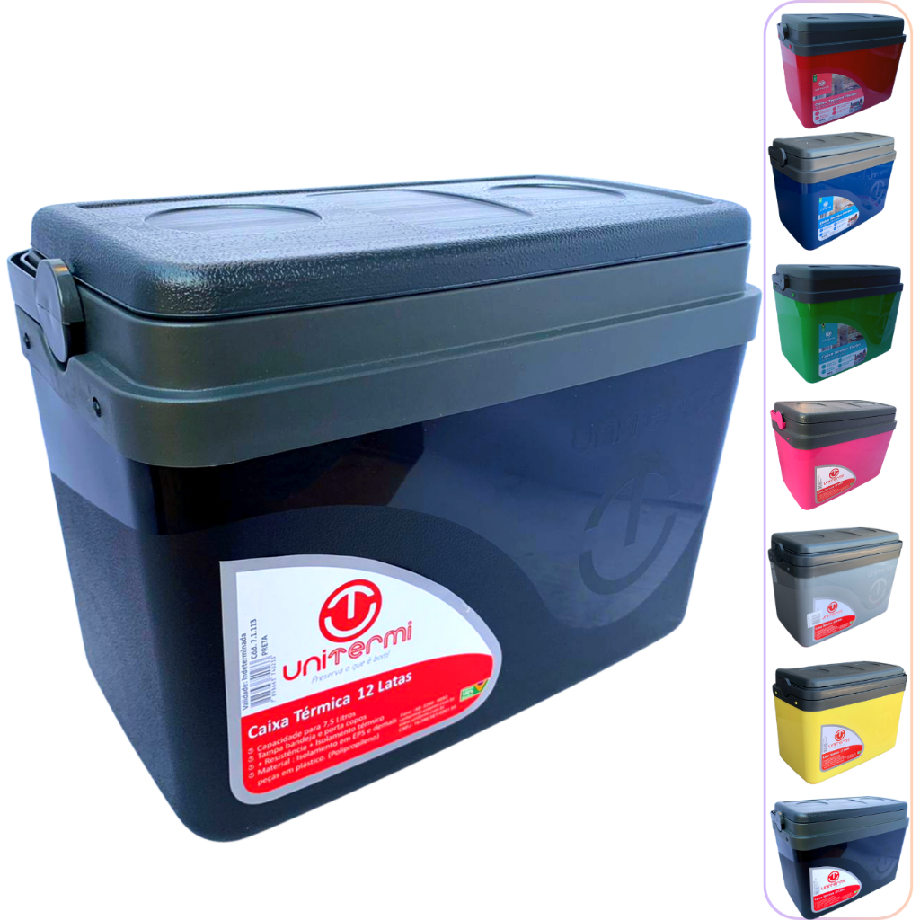 Caixa térmica Cooler 7,5L Alça Tampa bandeja Floripa Unitermi
