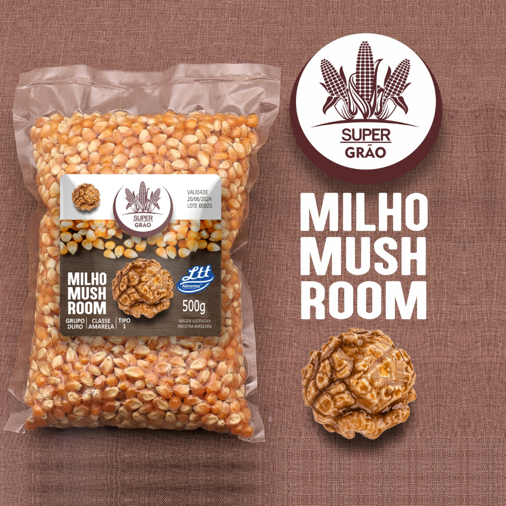 Milho Para Pipoca Mushroom Super Grão Gourmet Promoção 500g Ltt Alimentos