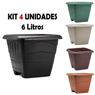 Kit 4 Vasos para Flores Quadrado 6 Litros Horta Planta Casa Jardim Mudas