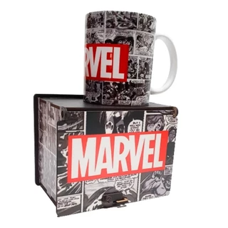 Caneca de Porcelana Marvel Quadrinhos + Caixa Estampada Mdf