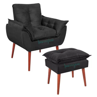 Kit Poltrona Opala Com Puff Amamentação Descanso em Suede