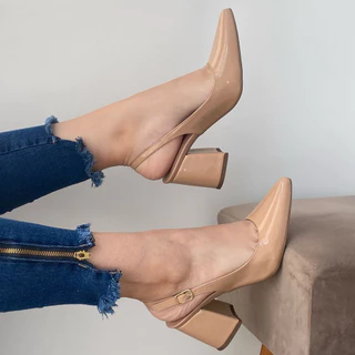 Mule Slingback salto alto grosso 8 centímetros (VARIAS CORES)