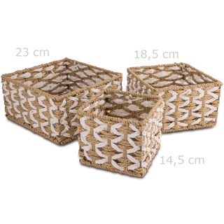 Cesta Trançada Natural com Branco KIT 3 unid - Ref. Bx-C016