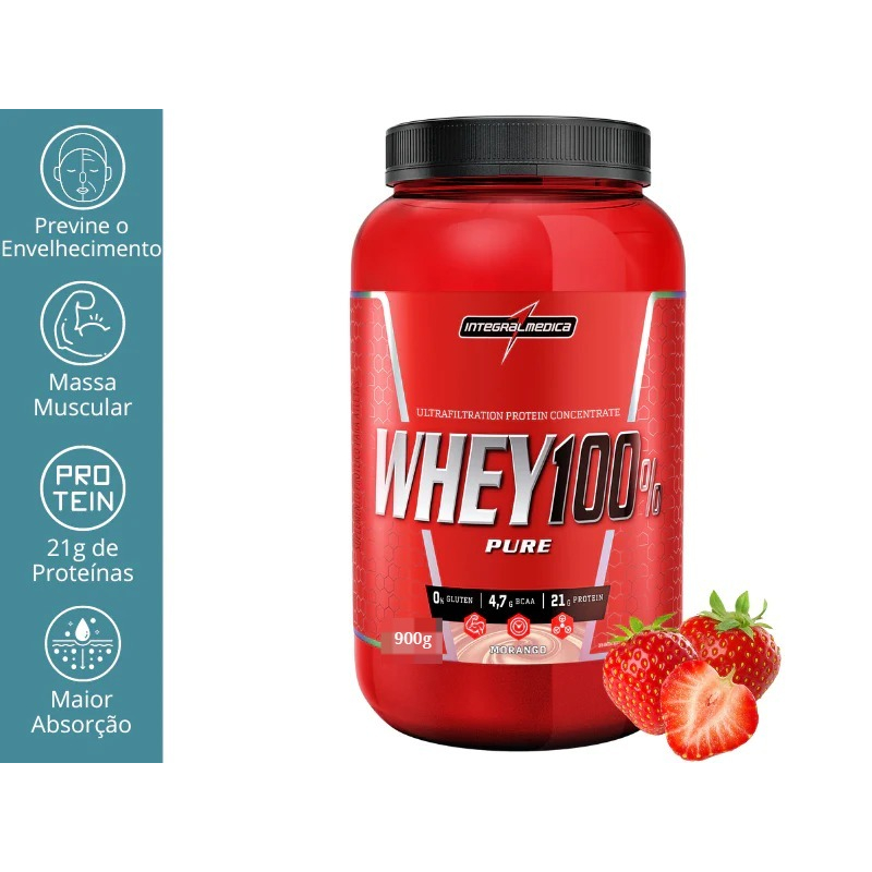 Whey Concentrado Integralmédica 100% Pure 900g – Morango