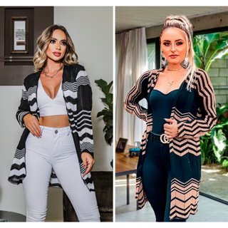 Kit 2 Kimonos Cardigan Reto Aberto Luxo Tricot