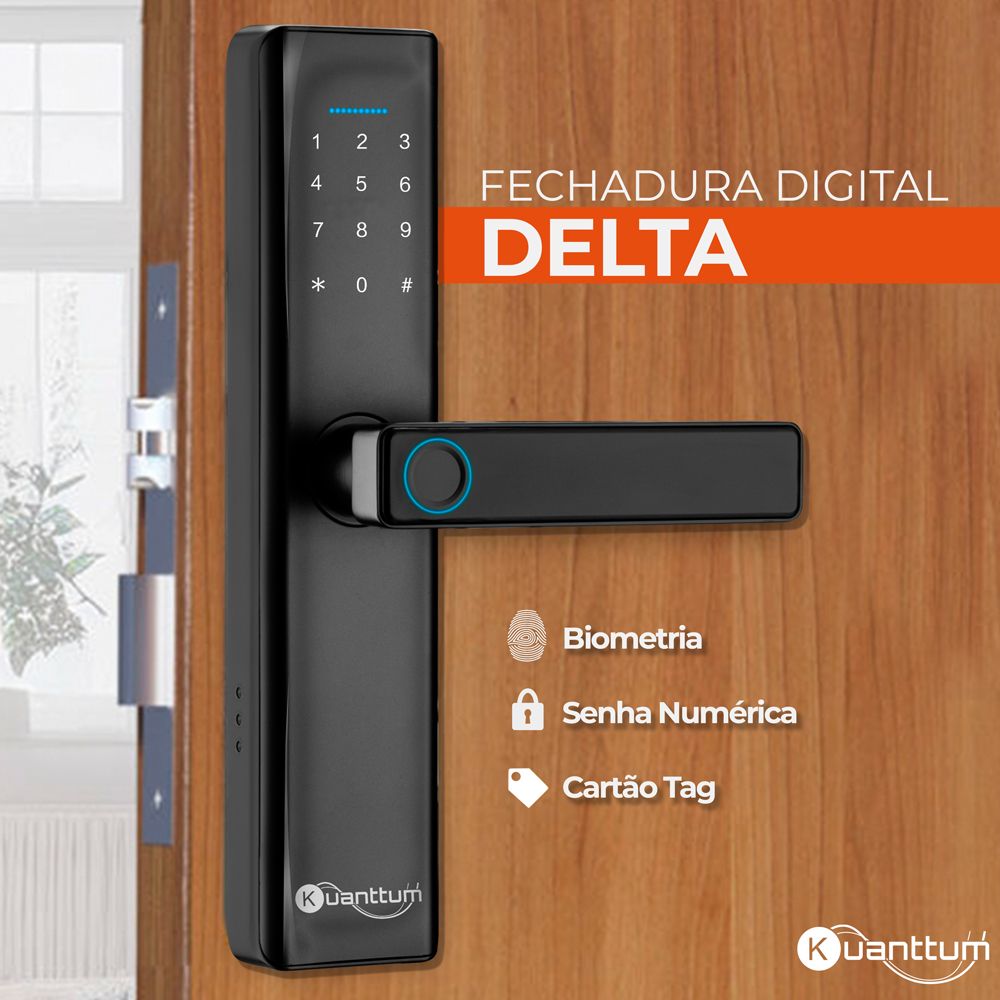 Fechadura Eletronica Com Biometria Digital Madeira Touch Senha Tag Kuanttum Delta