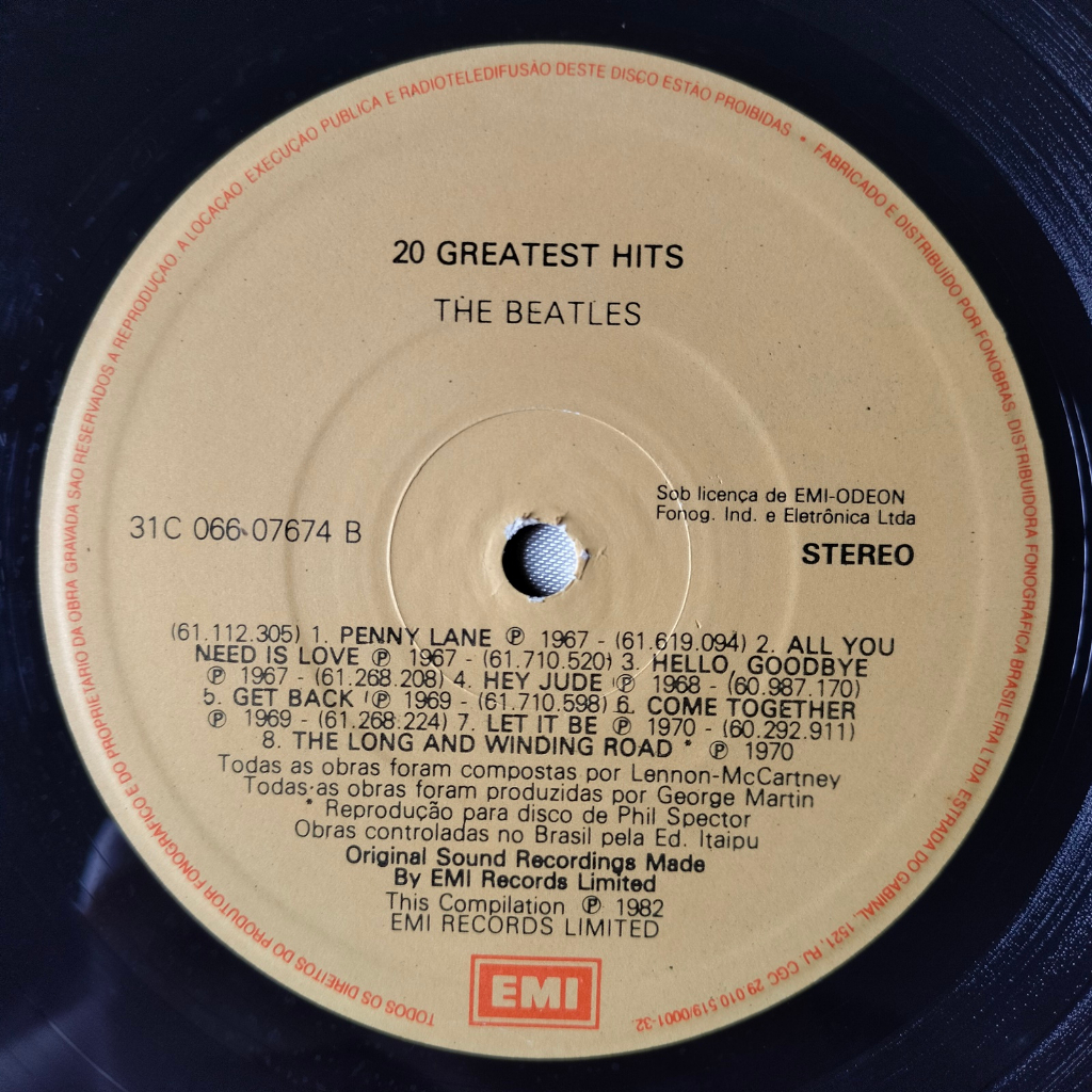 DISCO DE VINIL LP - THE BEATLES – 20 GREATEST HITS (1982) | Shopee