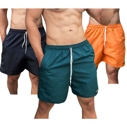 Short Mauricinho Costura Tripla Masculino Bermuda Academia 3 Bolsos Tactel Liso Praia