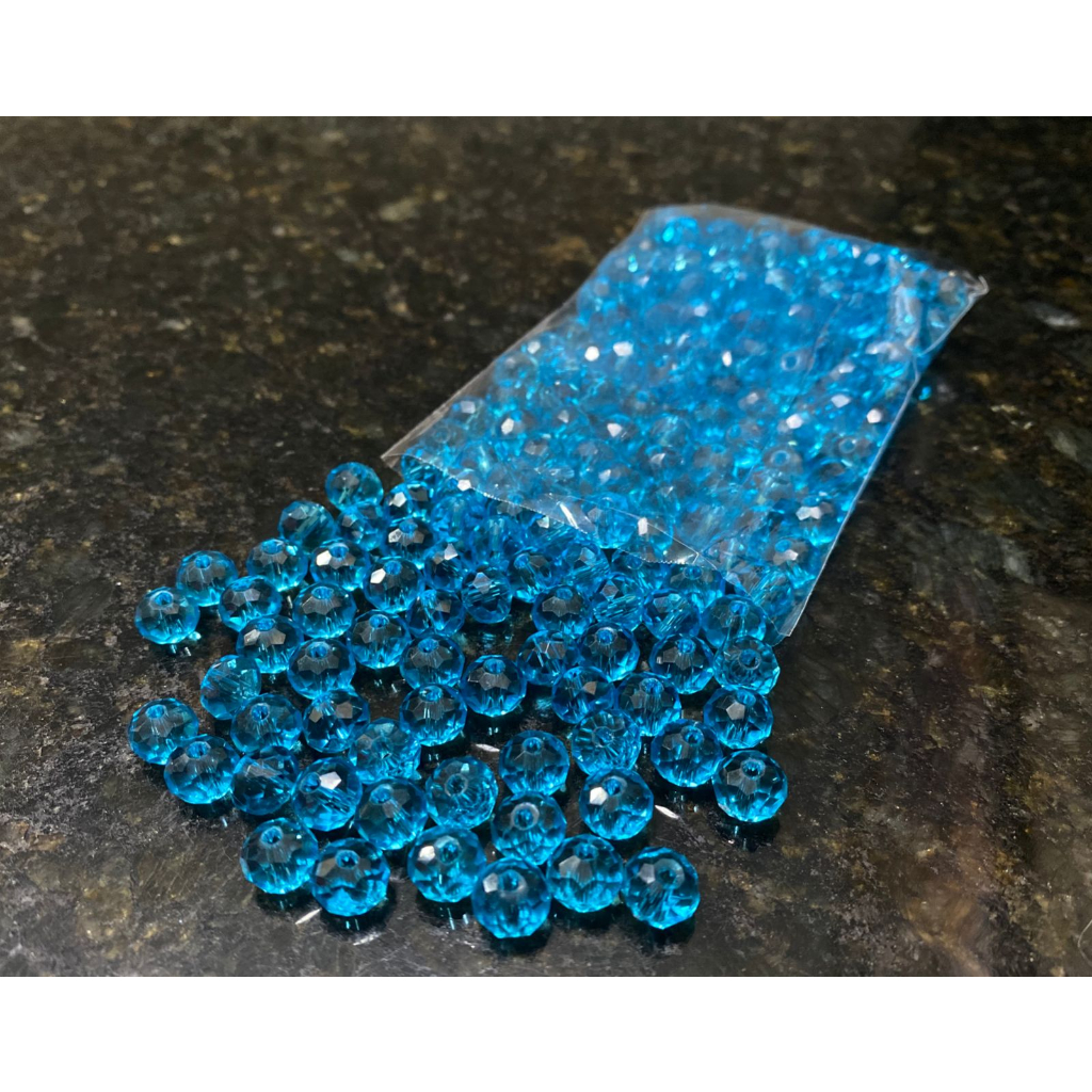 200 Missangas de cristal 8mm Azul Claro Transparente guia umbanda candomblé