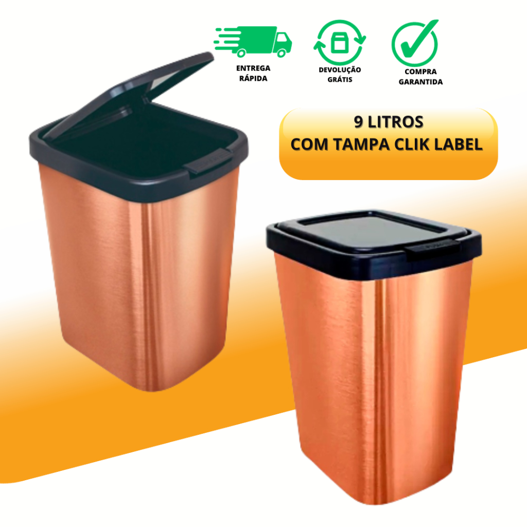 Lixeira Cesto Litros Com Tampa Click Tipo Inox Rose Metalizado Cozinha Banheiro Shopee