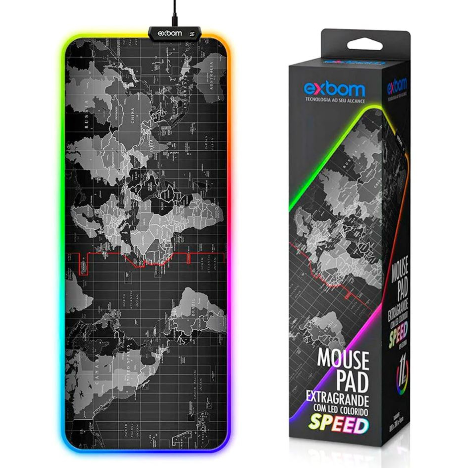 Mouse Pad Gamer Extra Grande com Led Speed Mapa Mundi 80cmx30cm