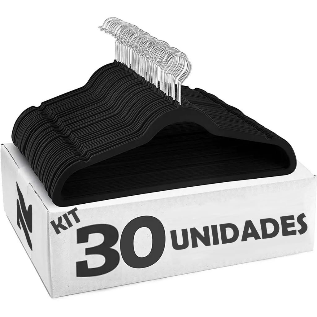 Kit 30 Cabides Veludo De Roupa Antideslizante Slim Adulto