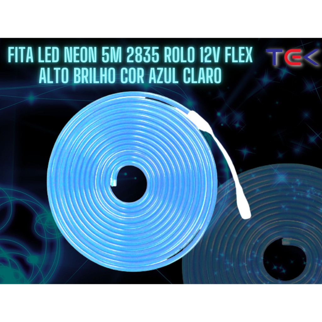 Fita Led Neon 5m Rolo 2835 Flexível 12v Alto Brilho Cor Azul Claro