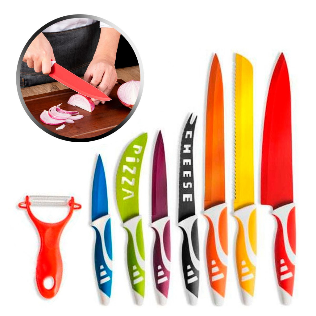 Conjunto Facas De Cozinha Colors 8 Peças Coloridas Aço Inox Com Ralador ...