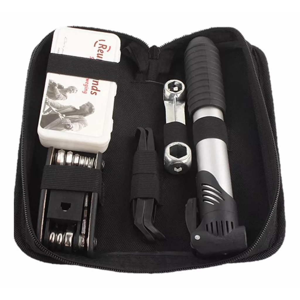 Kit Ferramentas Bicicleta Completo Bomba De Ar Bolsa Quadro