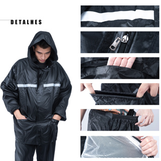 Capa de Chuva Conjunto Completo Para Motoqueiro Adulta Masculina Feminina Com Faixa De Sinalizao