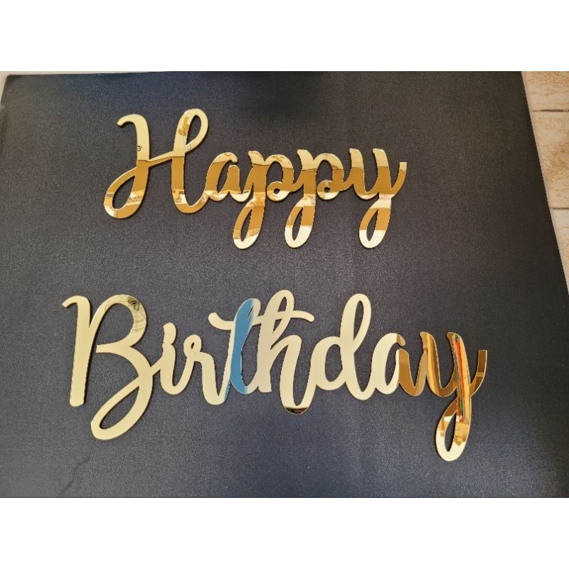 Letreiro Happy Birthday - Acrílico Espelhado Dourado 70cm largura