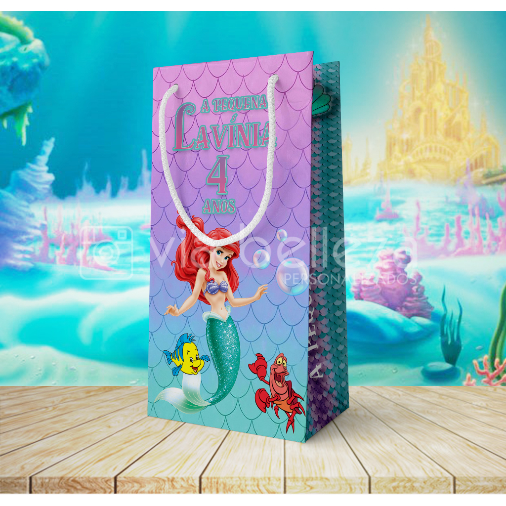 Sacolinha personalizada pequena sereia ariel aniversário lembrancinha