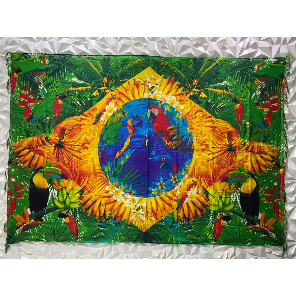 Canga De Praia Saida De Praia Viscose Bandeira Do Brasil Fauna Brasileira Ordem E Progresso