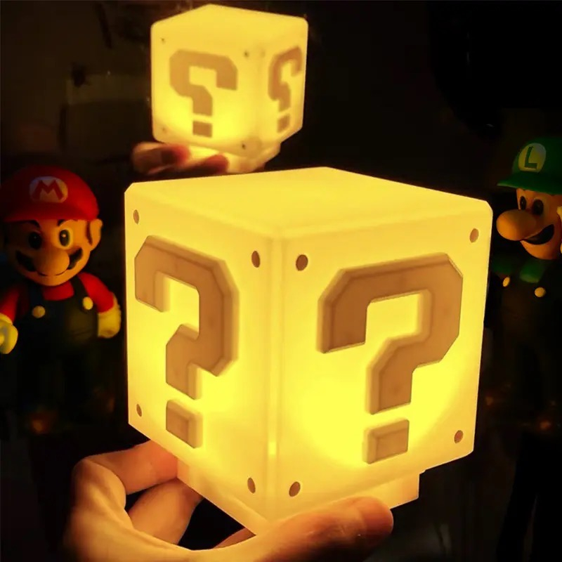 Luminária Anime Figure Lâmpada Super Mario LED, Tijolo, Luz Noturna, Decorativo, Carregamento USB, Estátua, 10cm