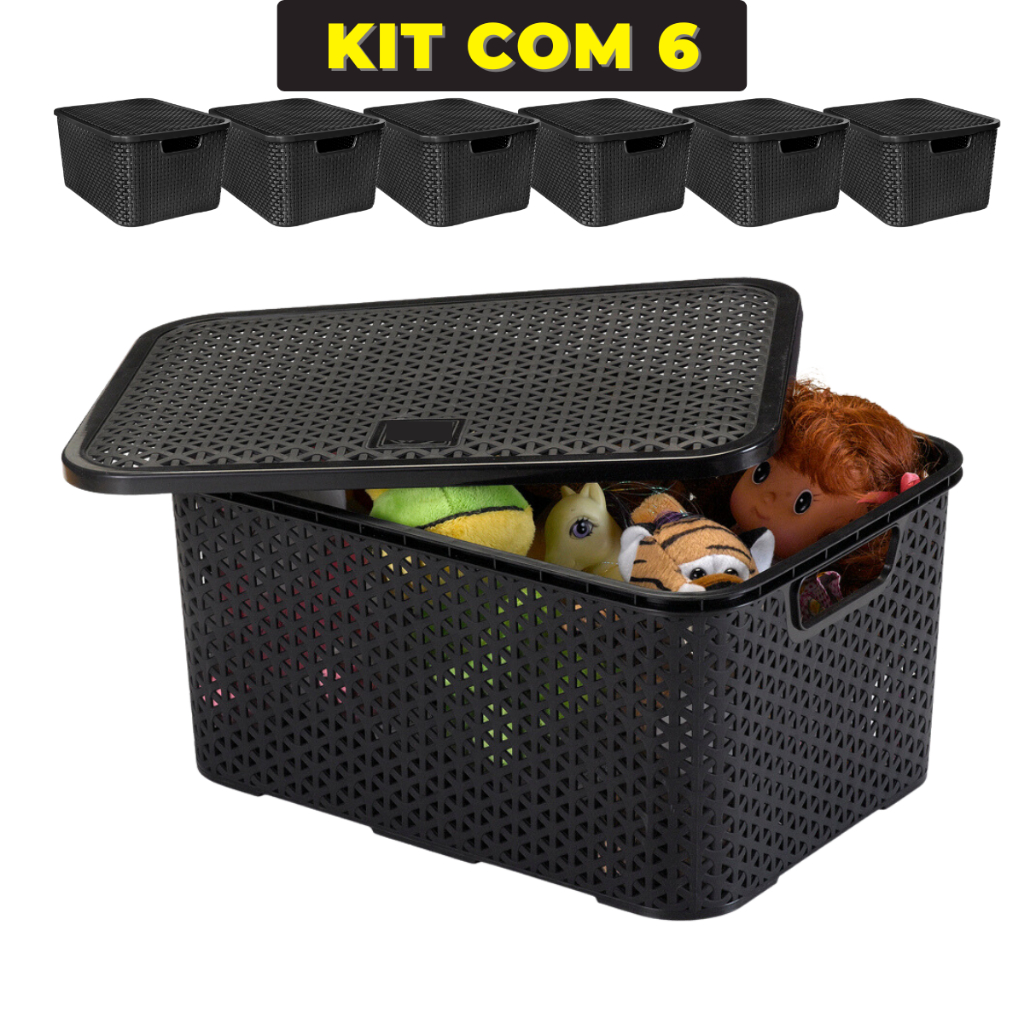 Kit Com 6 - Cesto Caixa Organizadora Rattan - 7 Litros