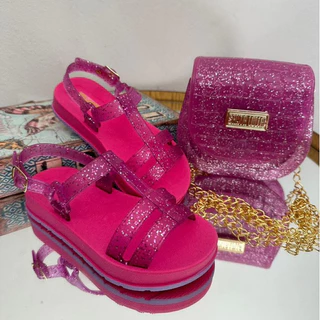 Kit Sandália Bolsa Infantil Papete Birken Blogueirinha Brilho