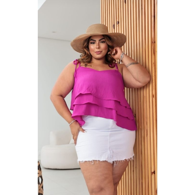 Cropped Babado Alícia Pink Plus Size - Chic e Elegante