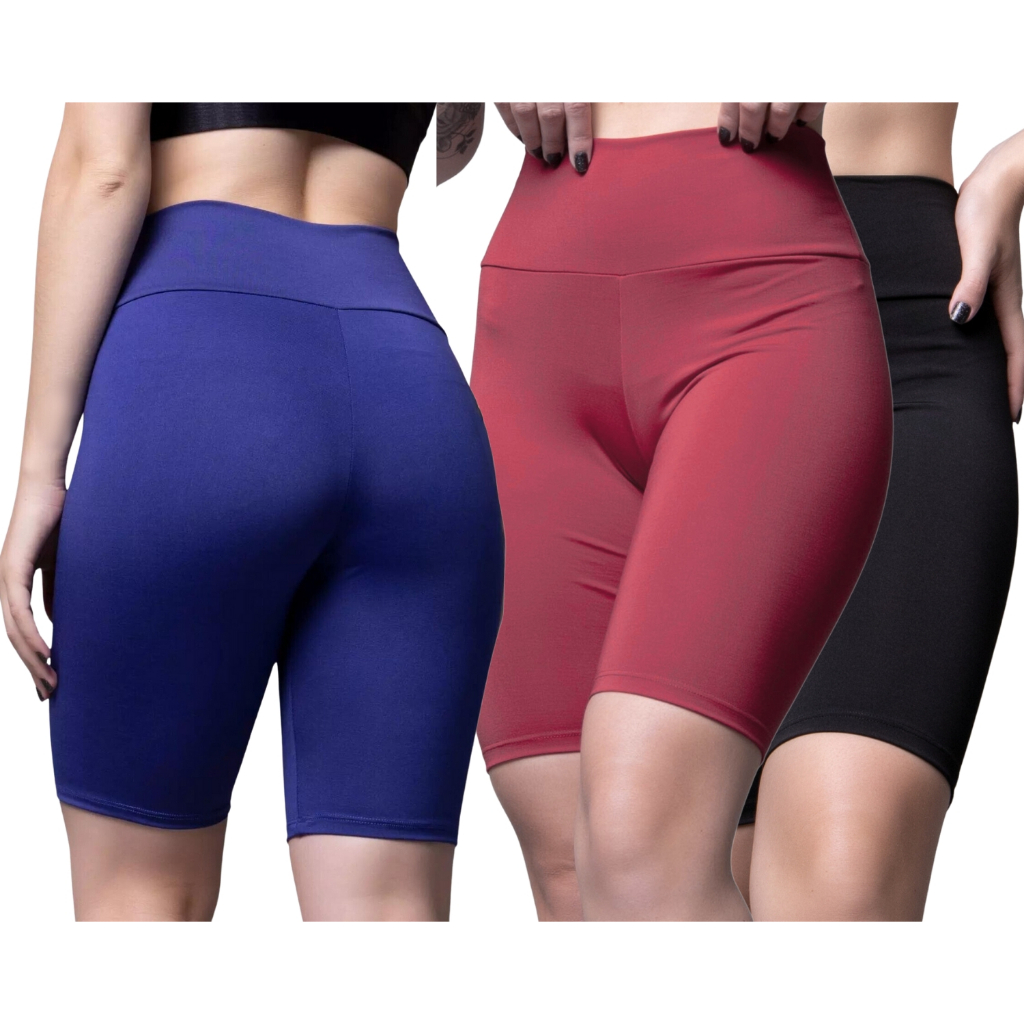 kit 3 shorts curto feminino suplex academia fitness (diversas, P)
