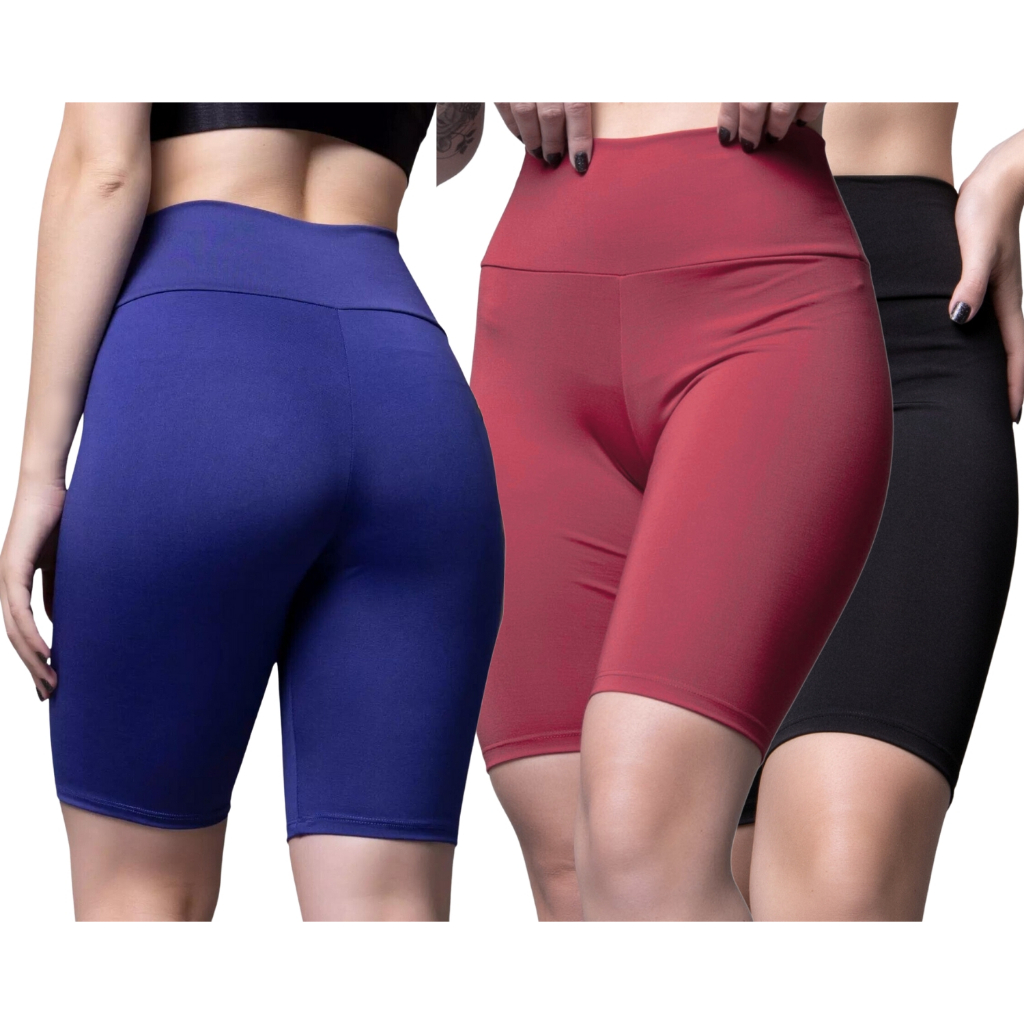 Kit 3 Bermuda Legging Feminina Zero Tranparência Short Cós Alto