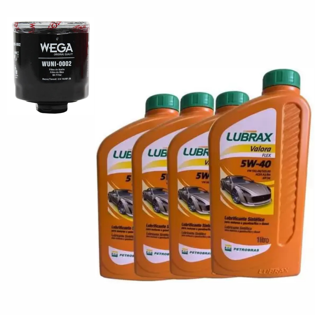 KIT TROCA ÓLEO LUBRAX VALORA 5W40 SINTÉTICO 4 LITROS + 1 FILTRO DE ÓLEO WUNI0002 - GOL/FOX/VOYAGE/SAVEIRO/BORA