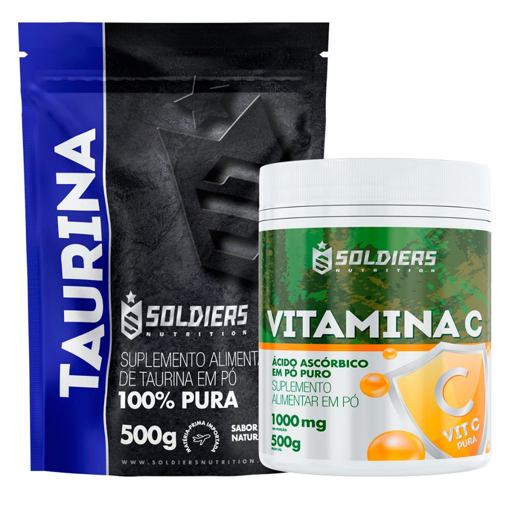 Kit: Taurina 500g + Vitamina C Em Pó 500g - 100% Pura Importada - Soldiers Nutrition