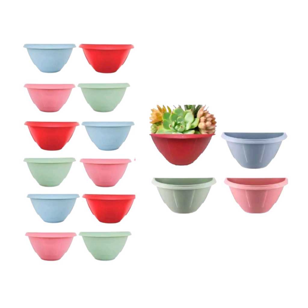 Kit 12 Vasos de Parede Coloridos Meia Lua Mini Para Plantas Jardim Vertical