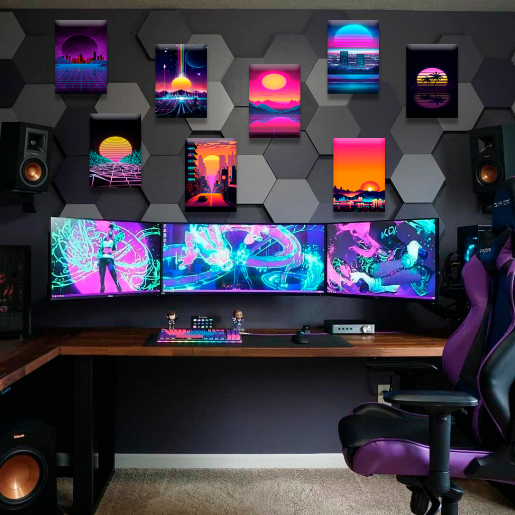 Quadro Decorativo Placa Estética Retrowave Gamer Púrpura Colorido Por ...
