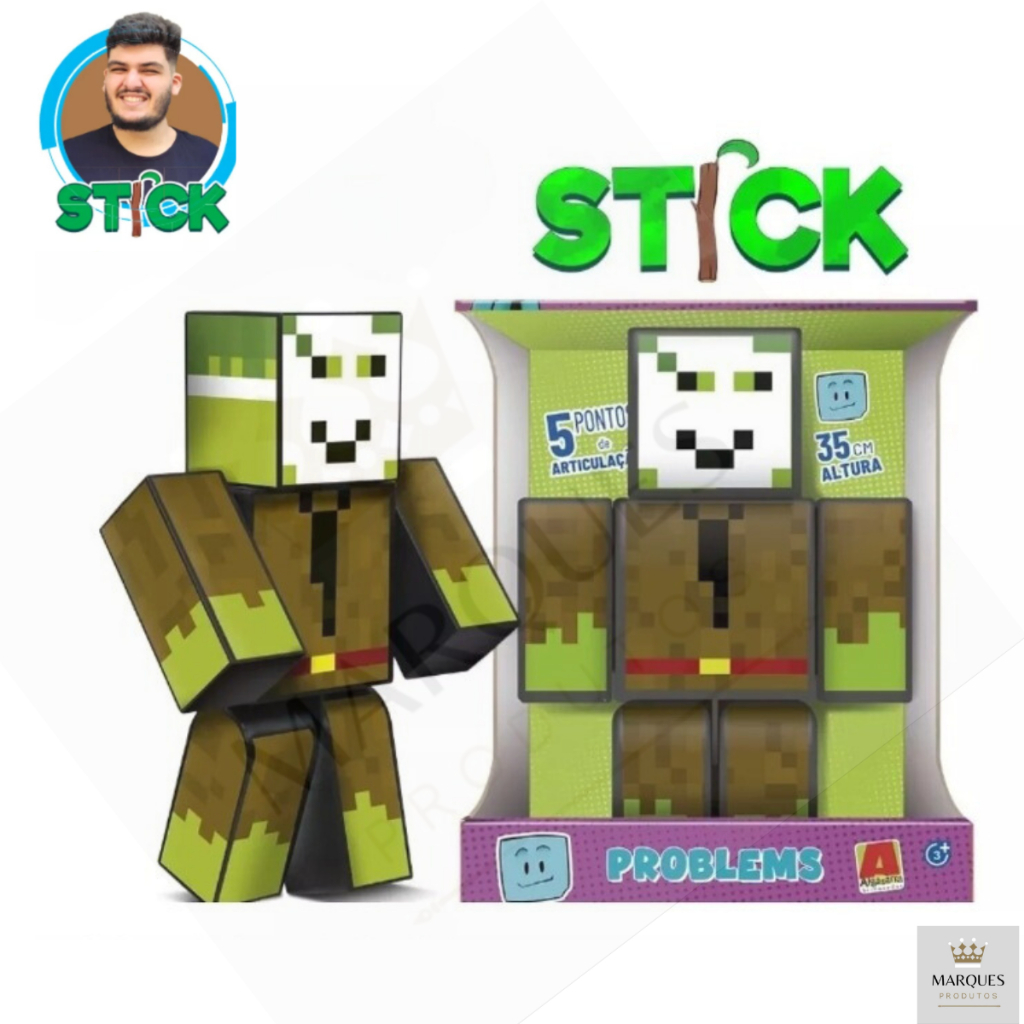 Boneco Stick Minecraft 35 cm Turma do Problems Algazarra Original ...