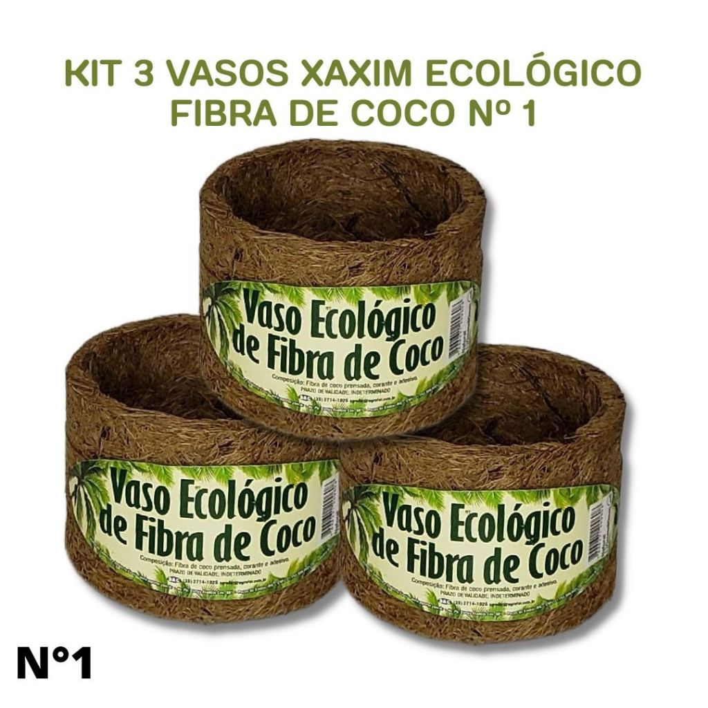 Kit 3 Vasos Xaxim Ecológico Fibra De Coco, N1 (13cmx08cm