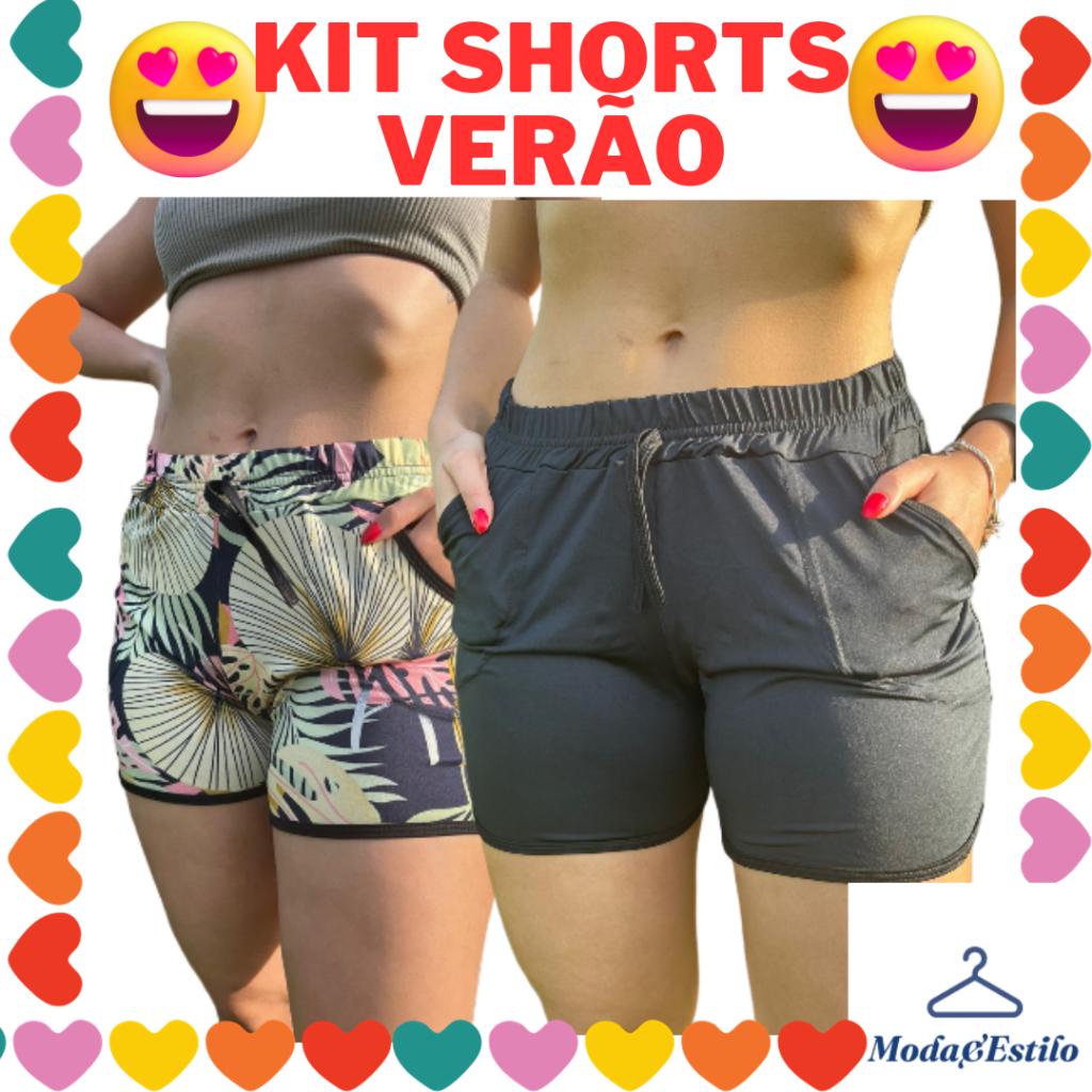 KIT C/ 2 Shortinho Curto Moda Verão Com Bolso Feminino Estampada Soltinho Super Confortavel Plus Size