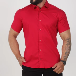 Camisa com Elastano Slim Fit Manga Curta Entrega Imediata