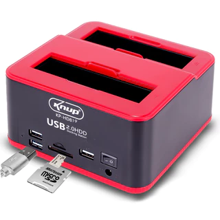 Dock Station 2 HD Sata 2,5 e 3,5 Docking Base Case Entradas 2 USB 2.0 Pendrive Leitor de Cartão SD e TF para Backup Leitura Duplicação Clonagem de Arquinos