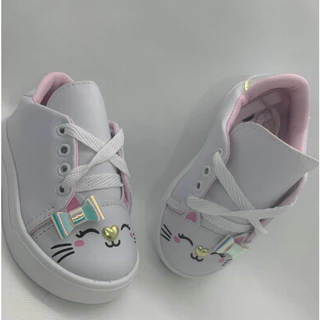 tenis infantil branco menina criança feminino gatinha 8585