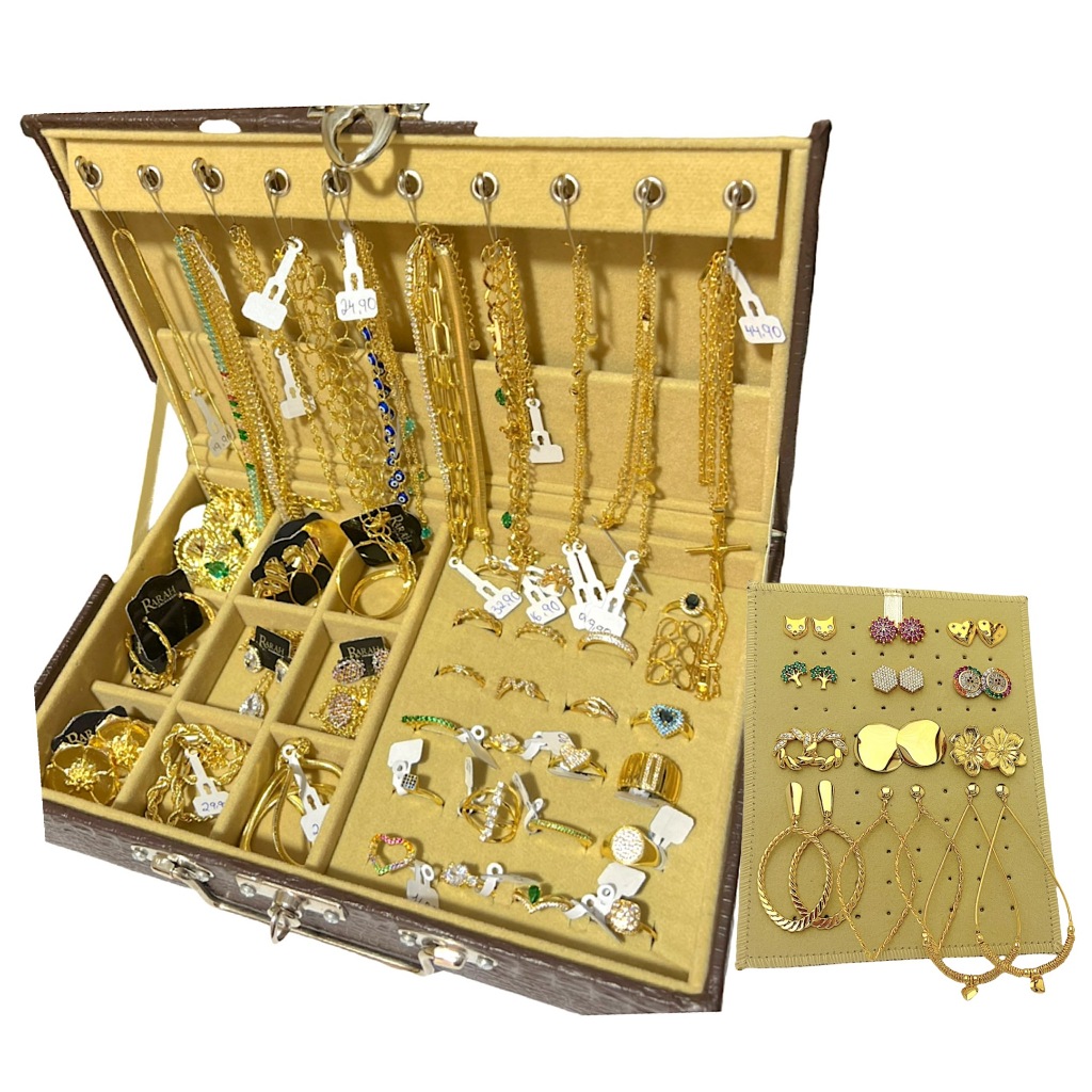 Kit Semi com 110 Peças Joias Folheadas A OURO 18K E PRATA 925 para revenda.
