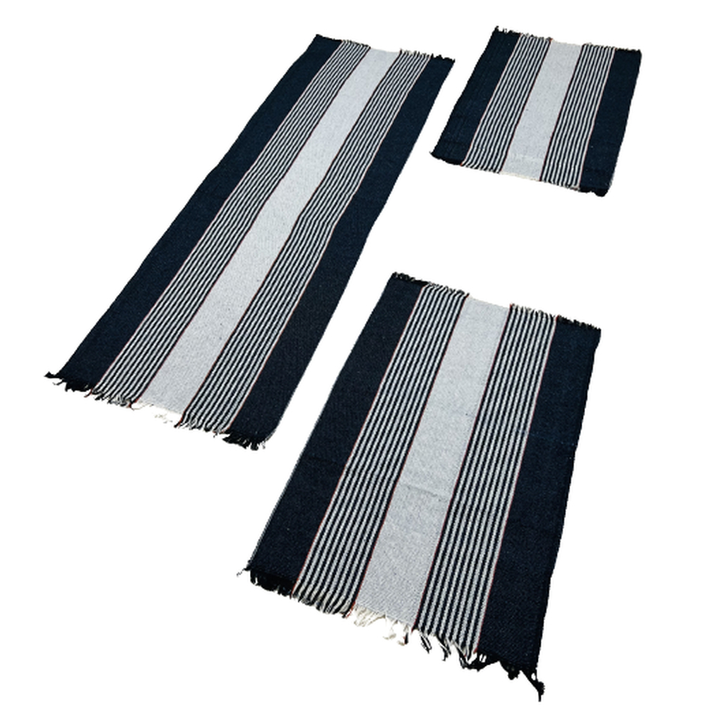 Kit Cozinha Tapete Passadeira Com 3 Peças Listrado Liso